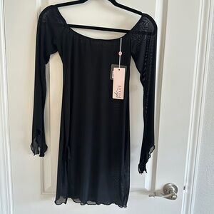 Oh Polly Black Bodycon Dress with Bishop Sleeves